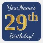 [ Thumbnail: Blue, Faux Gold 29th Birthday + Custom Name Sticker ]