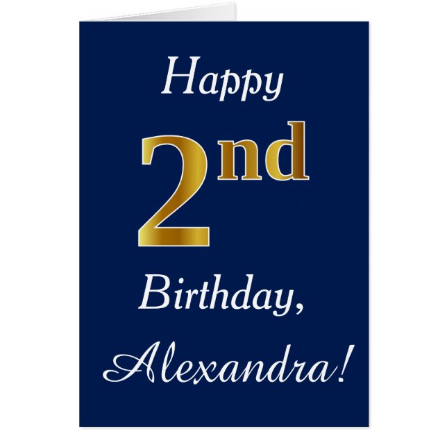 Blue, Faux Gold 2nd Birthday + Custom Name (Front)