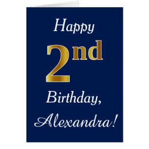 Blue, Faux Gold 2nd Birthday + Custom Name Cards