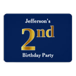 [ Thumbnail: Blue, Faux Gold 2nd Birthday Party + Custom Name Invitation ]