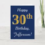 [ Thumbnail: Blue, Faux Gold 30th Birthday + Custom Name Card ]