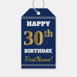 [ Thumbnail: Blue, Faux Gold 30th Birthday + Custom Name Gift Tags ]