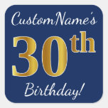 [ Thumbnail: Blue, Faux Gold 30th Birthday + Custom Name Sticker ]
