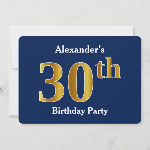 Blue Faux Gold 30th Birthday Party  Custom Name Invitation