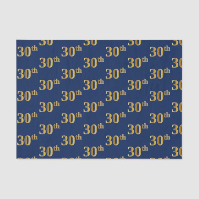 Blue, Faux Gold 30th (Thirtieth) Event Tissue Paper (Front)
