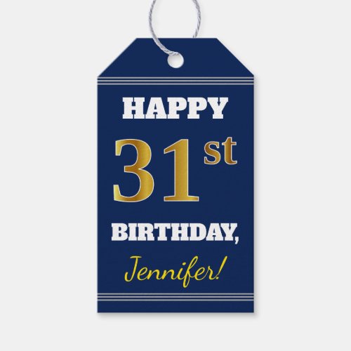 Blue Faux Gold 31st Birthday  Custom Name Gift Tags