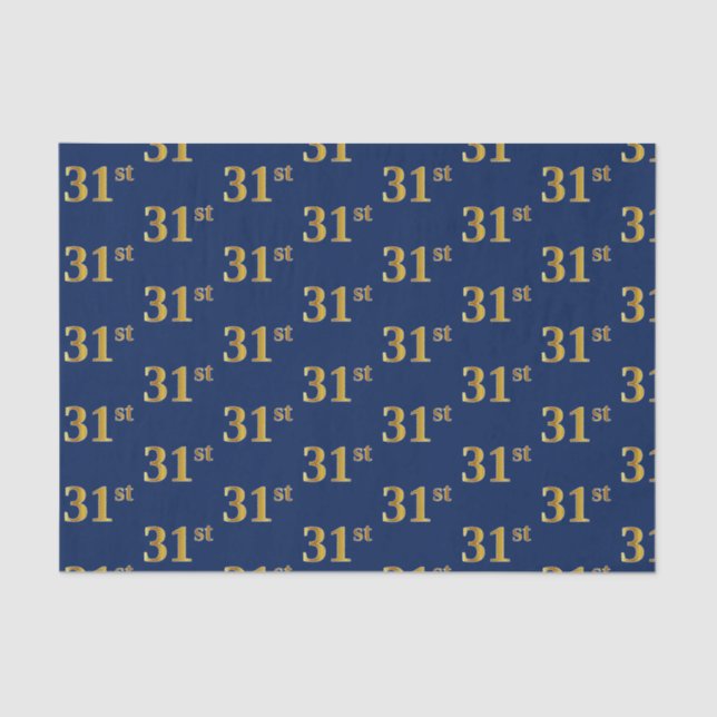 Blue, Faux Gold 31st (Thirty-First) Event Tissue Paper (Front)