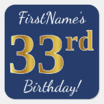 [ Thumbnail: Blue, Faux Gold 33rd Birthday + Custom Name Sticker ]