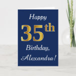 [ Thumbnail: Blue, Faux Gold 35th Birthday + Custom Name Card ]