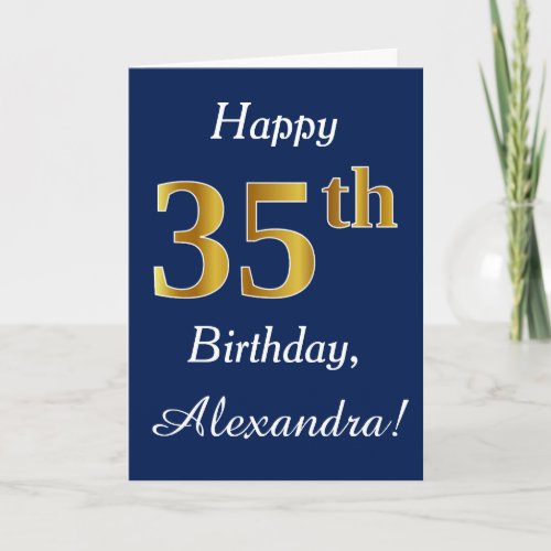 Blue, Faux Gold 35th Birthday + Custom Name