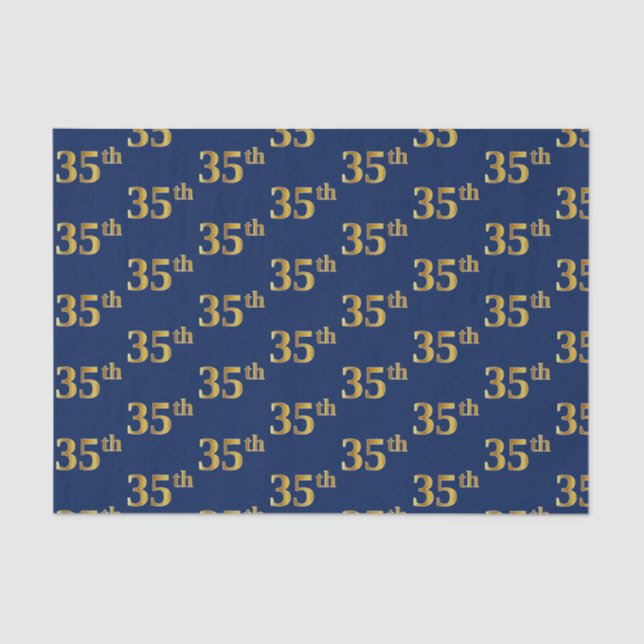 Blue, Faux Gold 35th (Thirty-Fifth) Event Tissue Paper (Front)