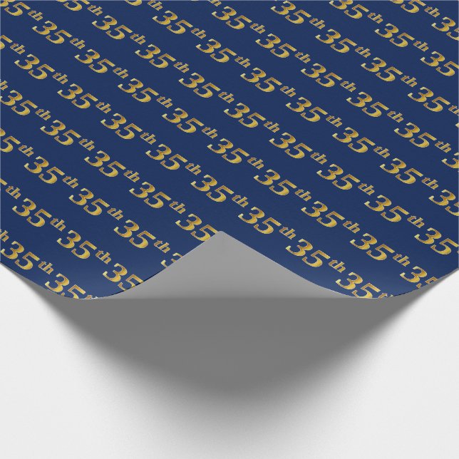 Blue, Faux Gold 35th (Thirty-Fifth) Event Wrapping Paper (Corner)