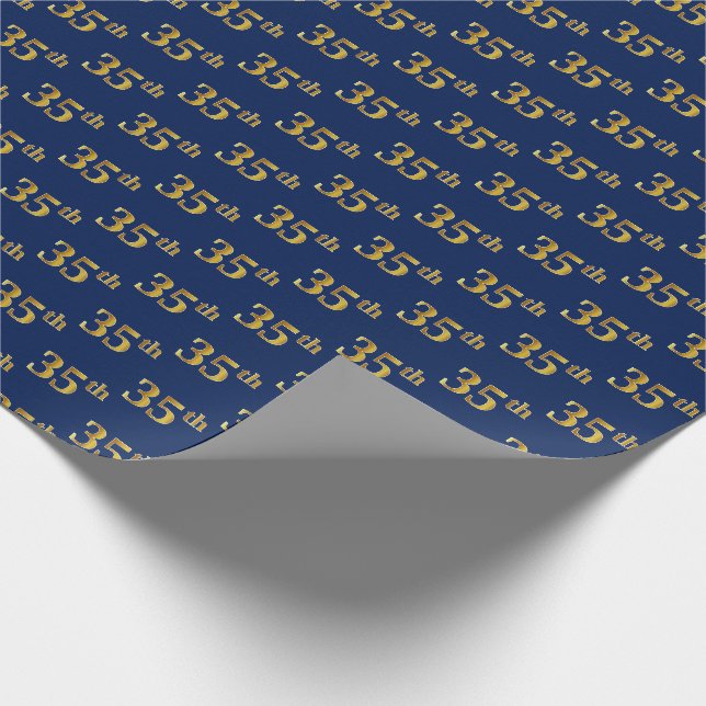 Blue, Faux Gold 35th (Thirty-Fifth) Event Wrapping Paper (Corner)