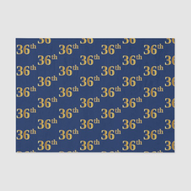 Blue, Faux Gold 36th (Thirty-Sixth) Event Tissue Paper (Front)