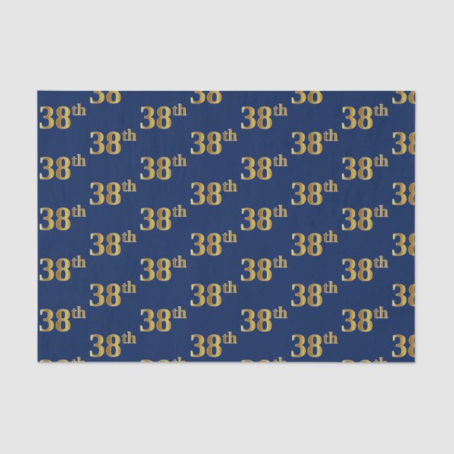 Blue, Faux Gold 38th (Thirty-Eighth) Event Tissue Paper (Front)
