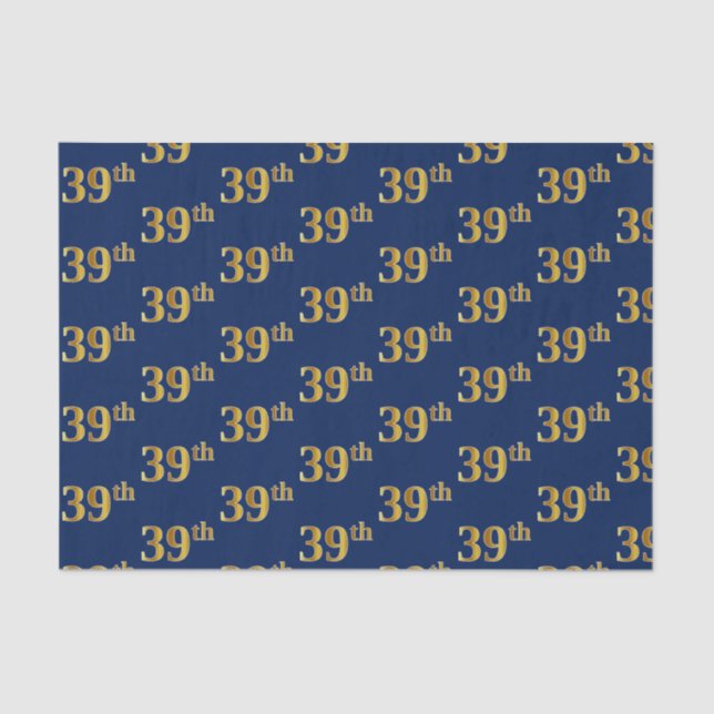 Blue, Faux Gold 39th (Thirty-Ninth) Event Tissue Paper (Front)