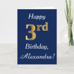 [ Thumbnail: Blue, Faux Gold 3rd Birthday + Custom Name Card ]