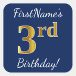 [ Thumbnail: Blue, Faux Gold 3rd Birthday + Custom Name Sticker ]