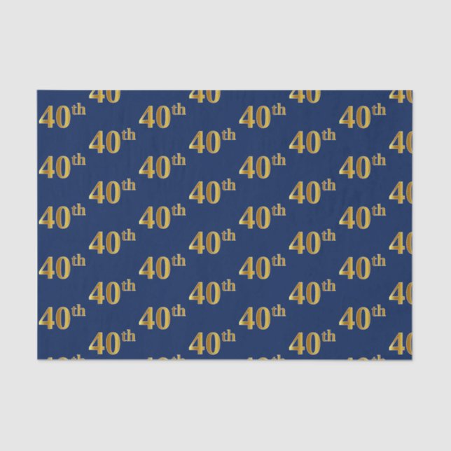 Blue, Faux Gold 40th (Fortieth) Event Tissue Paper (Front)