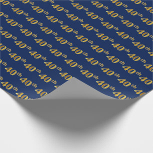 Blue, Faux Gold 40th (Fortieth) Event Wrapping Paper