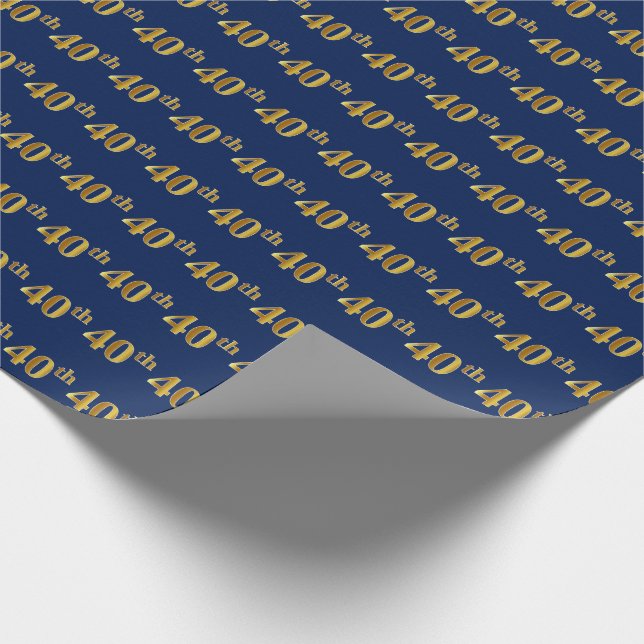 Blue, Faux Gold 40th (Fortieth) Event Wrapping Paper (Corner)