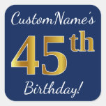 [ Thumbnail: Blue, Faux Gold 45th Birthday + Custom Name Sticker ]