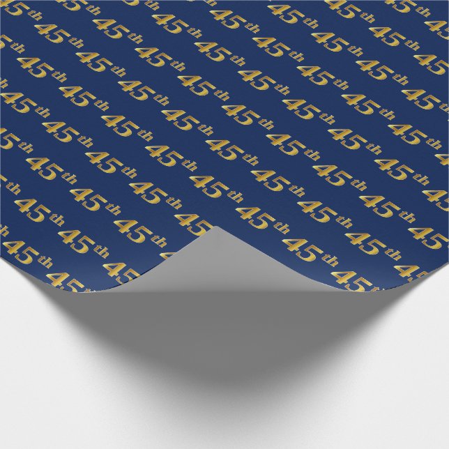 Blue, Faux Gold 45th (Forty-Fifth) Event Wrapping Paper (Corner)
