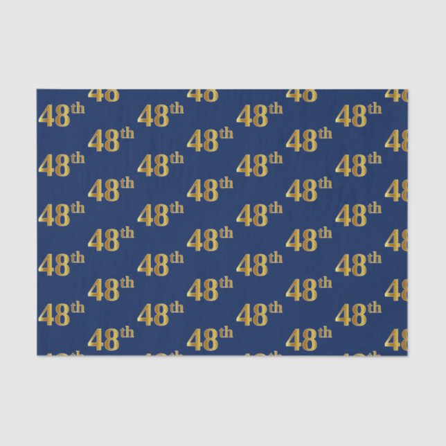 Blue, Faux Gold 48th (Forty-Eighth) Event Tissue Paper (Front)