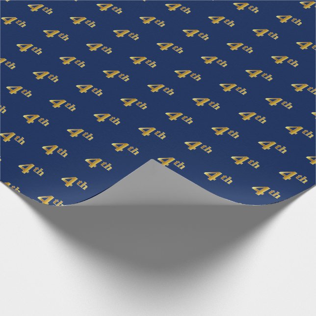 Blue, Faux Gold 4th (Fourth) Event Wrapping Paper (Corner)