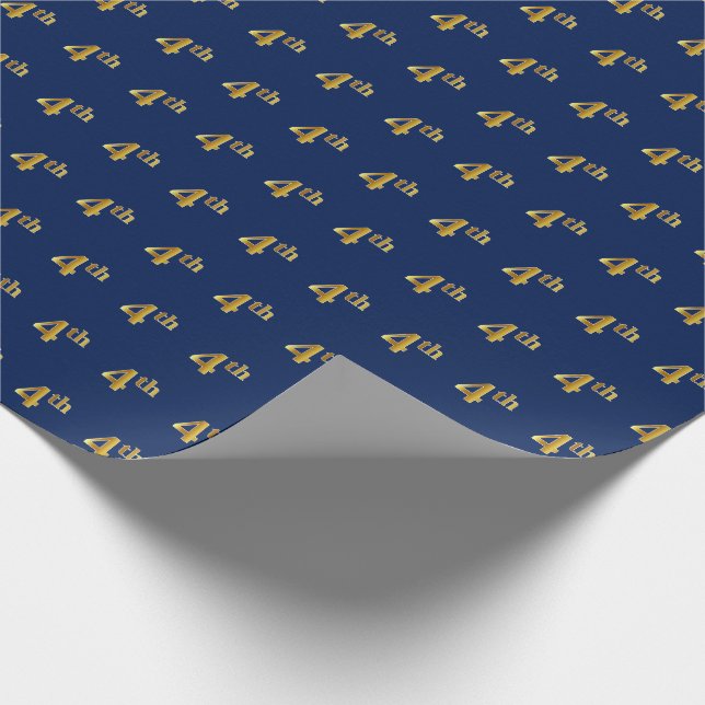 Blue, Faux Gold 4th (Fourth) Event Wrapping Paper (Corner)