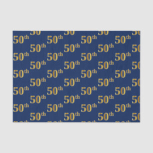 Blue, Faux Gold 50th (Fiftieth) Event Tissue Paper