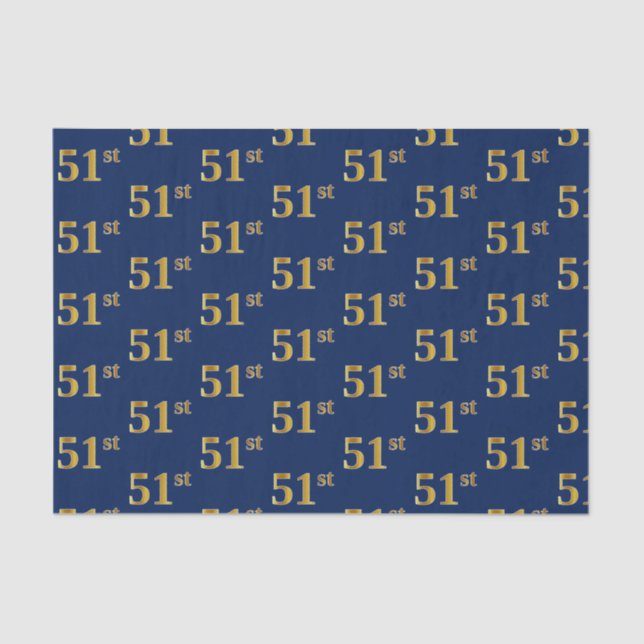 Blue, Faux Gold 51st (Fifty-First) Event Tissue Paper (Front)