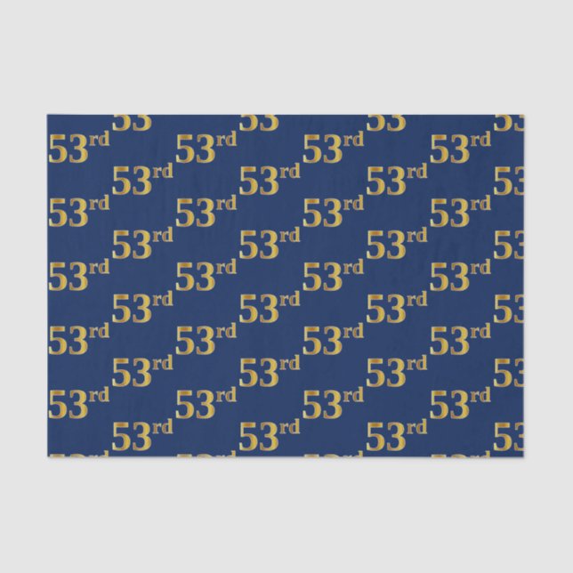 Blue, Faux Gold 53rd (Fifty-Third) Event Tissue Paper (Front)