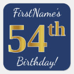 [ Thumbnail: Blue, Faux Gold 54th Birthday + Custom Name Sticker ]