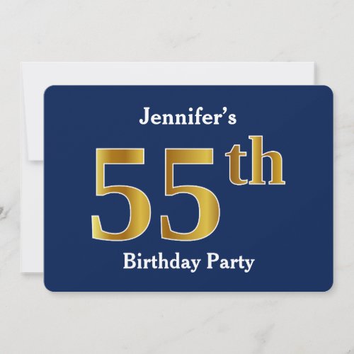 Blue Faux Gold 55th Birthday Party  Custom Name Invitation