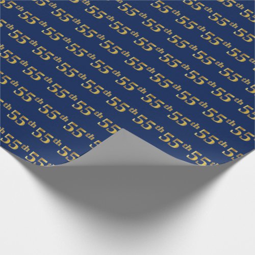 Blue Faux Gold 55th Fifty_Fifth Event Wrapping Paper