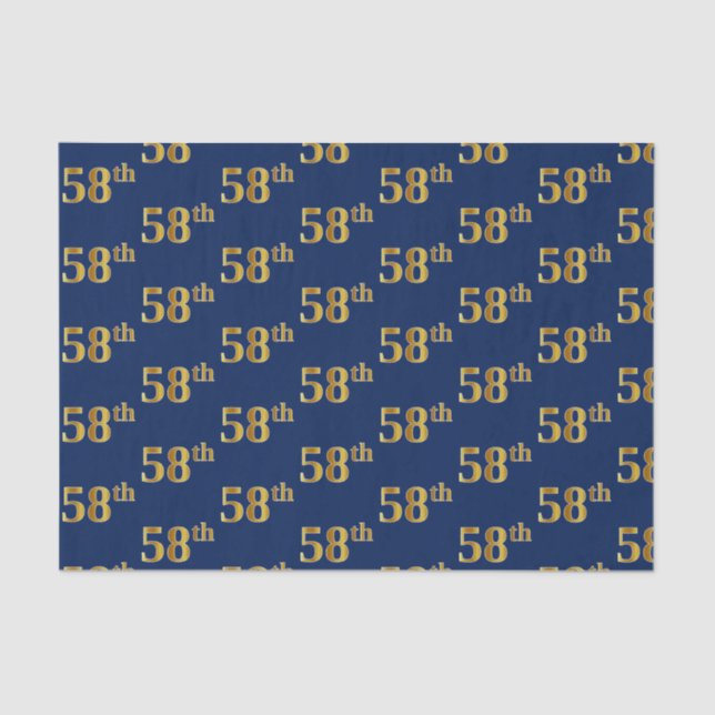 Blue, Faux Gold 58th (Fifty-Eighth) Event Tissue Paper (Front)
