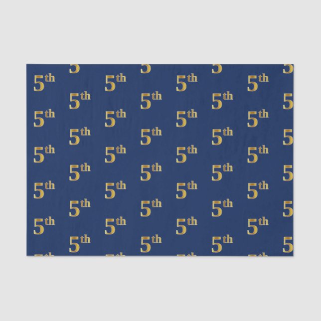 Blue, Faux Gold 5th (Fifth) Event Tissue Paper (Front)