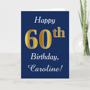 Blue, Faux Gold 60th Birthday + Custom Name Card