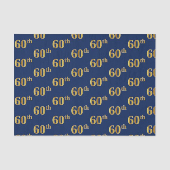 Blue, Faux Gold 60th (Sixtieth) Event Tissue Paper (Front)