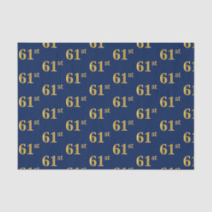 Blue, Faux Gold 61st (Sixty-First) Event Tissue Paper