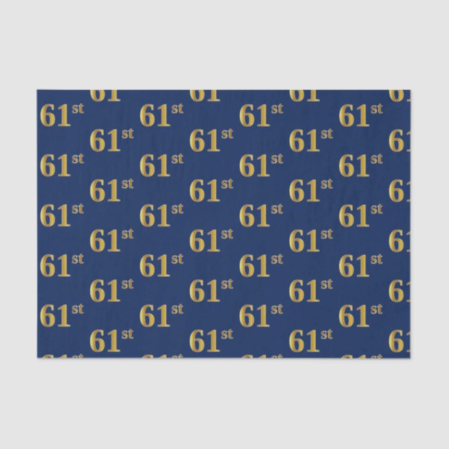 Blue, Faux Gold 61st (Sixty-First) Event Tissue Paper (Front)