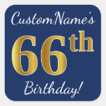 [ Thumbnail: Blue, Faux Gold 66th Birthday + Custom Name Sticker ]