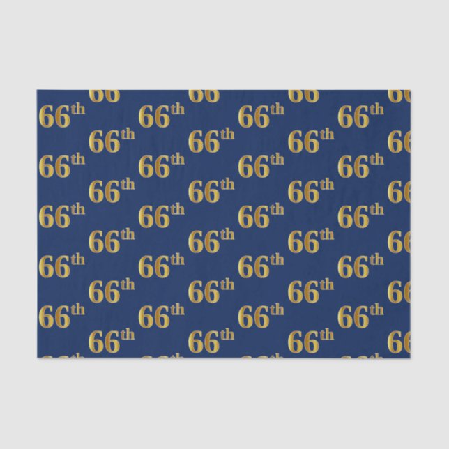 Blue, Faux Gold 66th (Sixty-Sixth) Event Tissue Paper (Front)