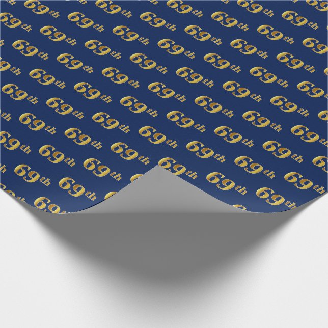 Blue, Faux Gold 69th (Sixty-Ninth) Event Wrapping Paper (Corner)
