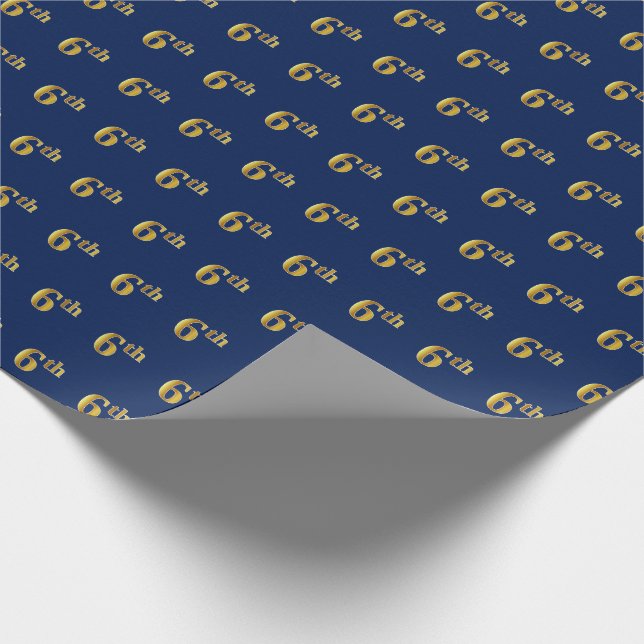 Blue, Faux Gold 6th (Sixth) Event Wrapping Paper (Corner)