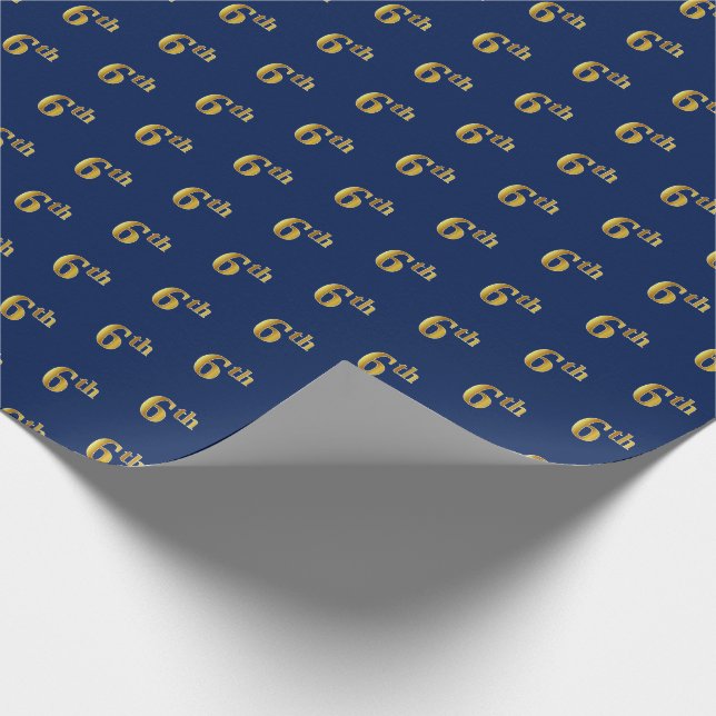 Blue, Faux Gold 6th (Sixth) Event Wrapping Paper (Corner)