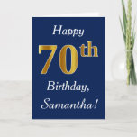 [ Thumbnail: Blue, Faux Gold 70th Birthday + Custom Name Card ]