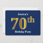 [ Thumbnail: Blue, Faux Gold 70th Birthday Party + Custom Name Invitation ]