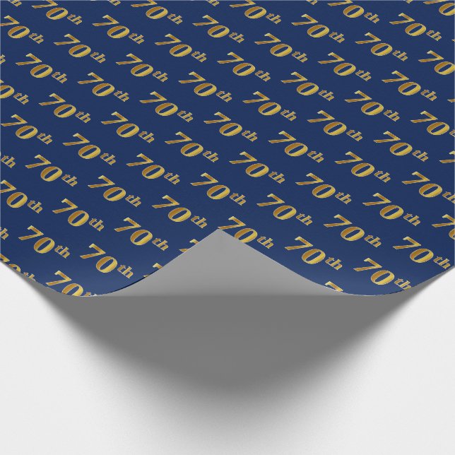 Blue, Faux Gold 70th (Seventieth) Event Wrapping Paper (Corner)